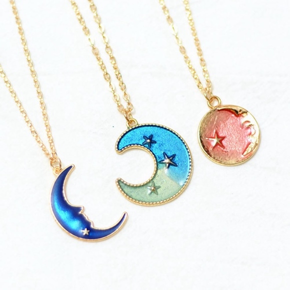 Jewelry - Orange Moon & Star Circle Pendant Gold Necklace